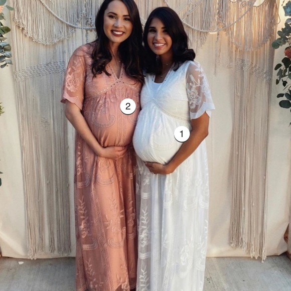 PinkBlush Lace Mesh Plus Maternity Maxi Dress 1X - Picture 6 of 13